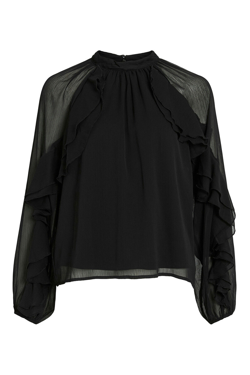 BLUSA NEGRA DE GASA CON VOLANTES