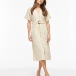 Vilinnen Vestido Midi de Lino y Algodón Beige