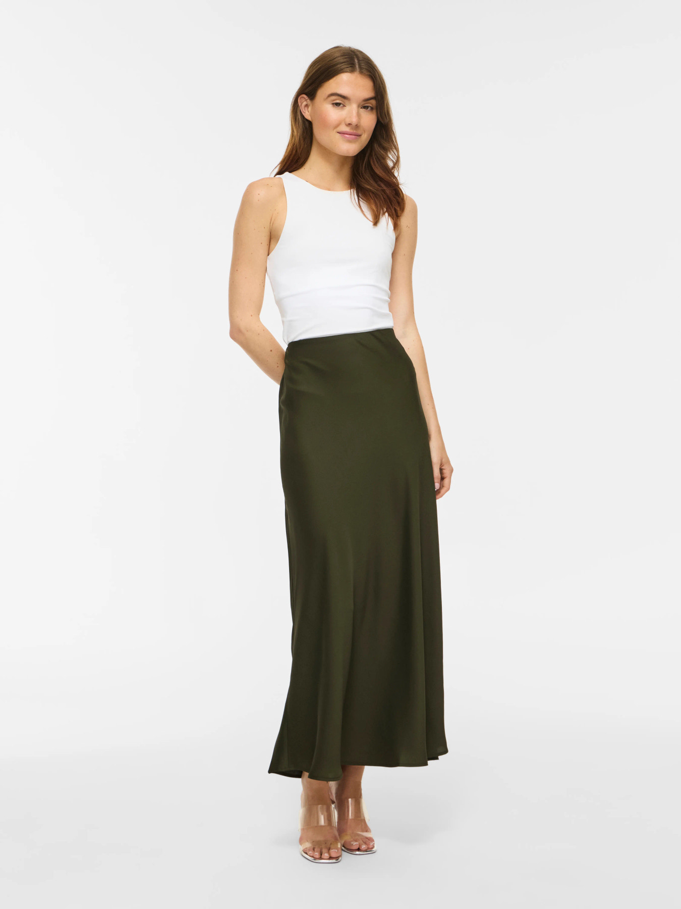 FALDA SATINADA VERDE MUSGO VIELLETTE