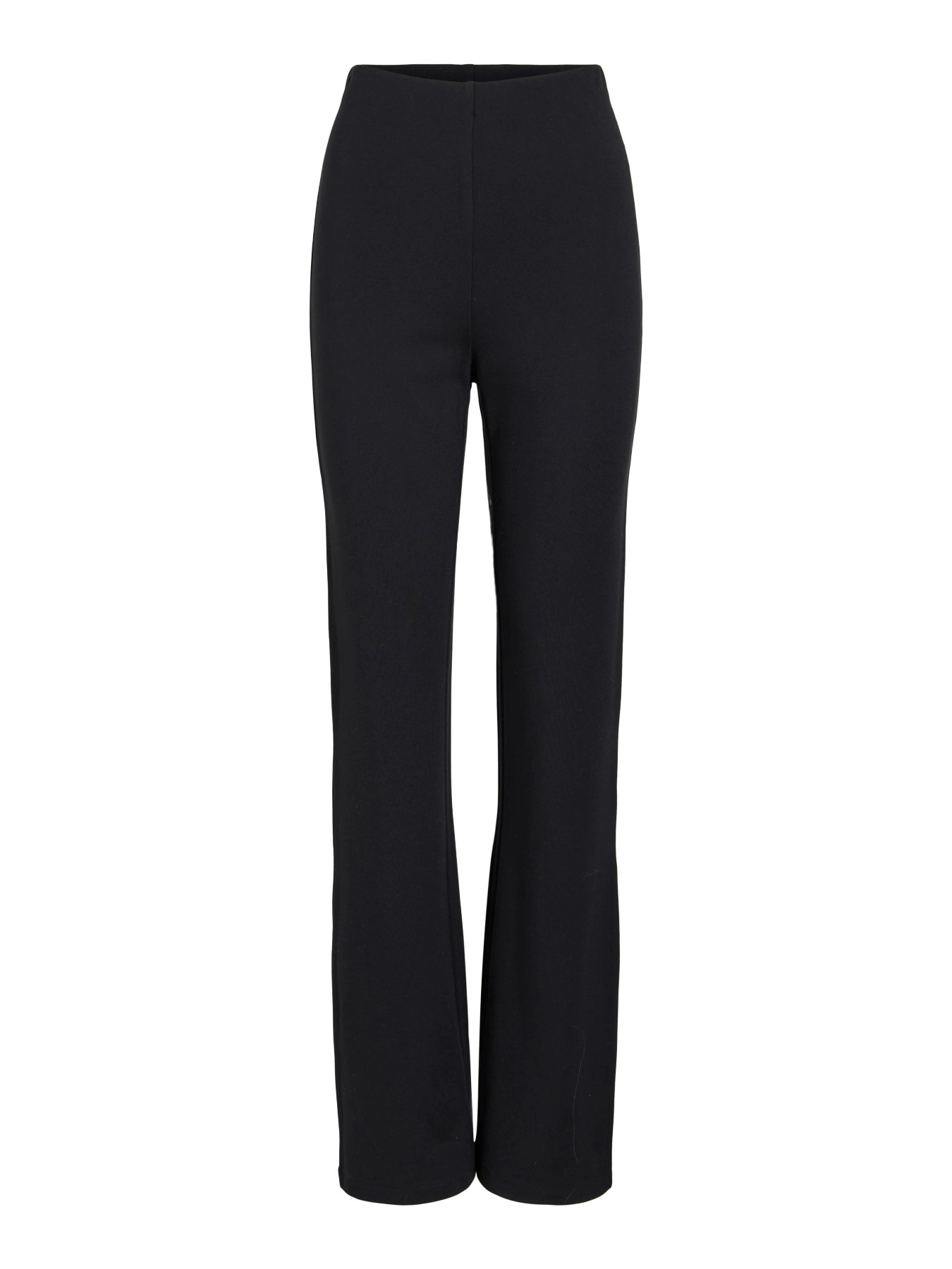 Pantalón negro VILA Viprilea de mujer con tiro alto, tejido elástico y corte bootcut.