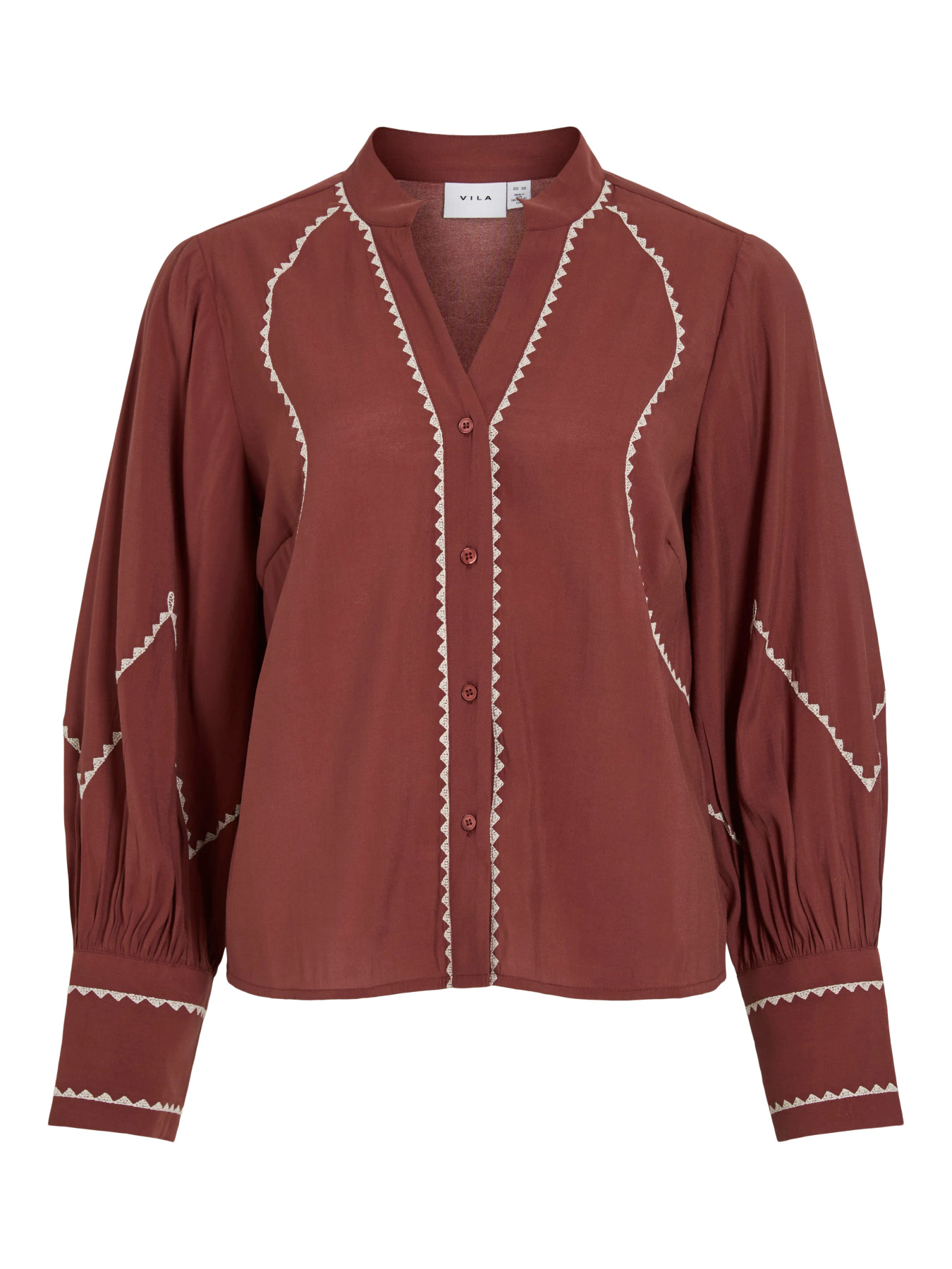BLUSA VIMARETTE BOHO COLOR TEJA CON RIBETES