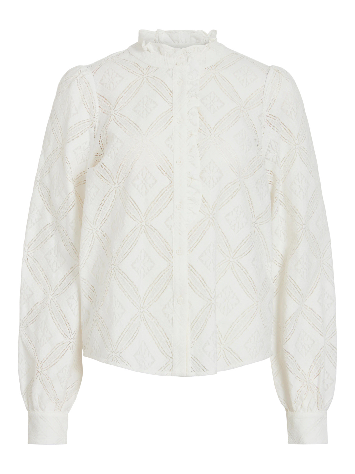 Camisa VILA Virosana cruda de mujer con cuello mao y volantes