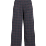 Pantalón VILA de cuadros para mujer de tiro alto, pierna ancha y largo 7/8